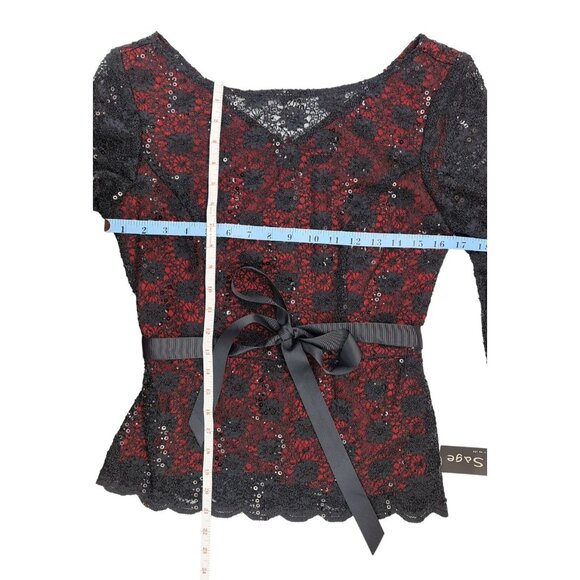 Blu Sage Black Red Lace Sparkle Top Women Small Holiday Party New Year Fancy - Picture 13 of 13